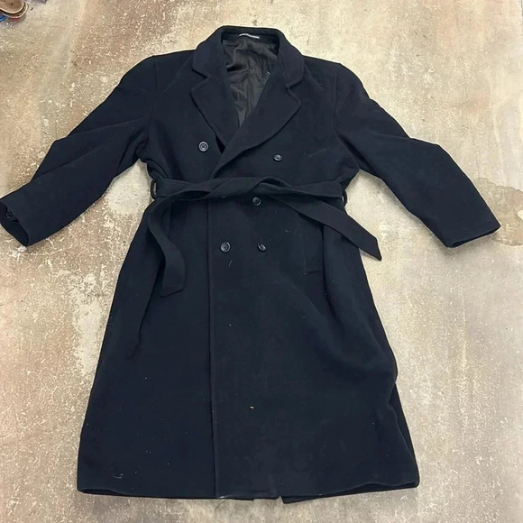 Cashmere blend wool double breasted navy blu  men coat - Picture 1 of 8